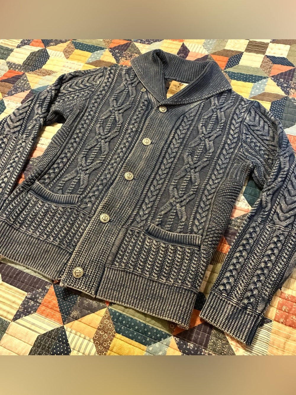 DOUBLE RL RALPH LAUREN RRL INDIGO CABLE KNIT SWEATER- MEN’S SIZE LARGE - Picture 5 of 10